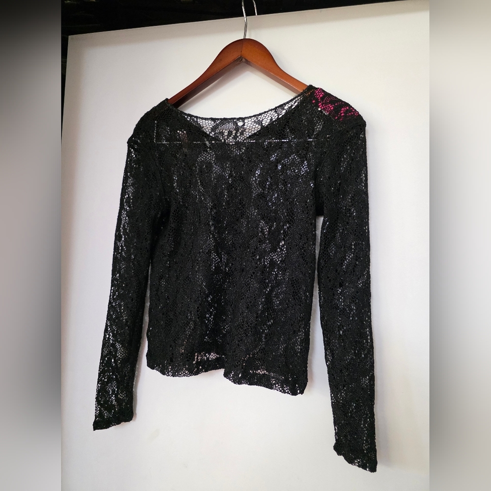 Christian Lacroix Paris Black Lace Sheer Long Sleeve Top – Made in France